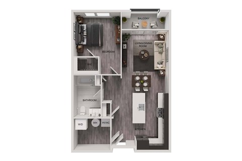 Floor plan for 1 bed, 1 bath, 753 sqft